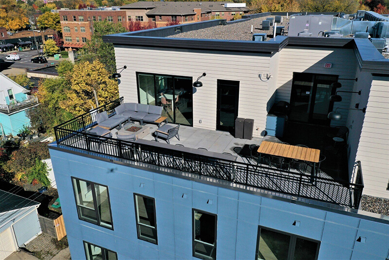 an arial shot of the community balcony