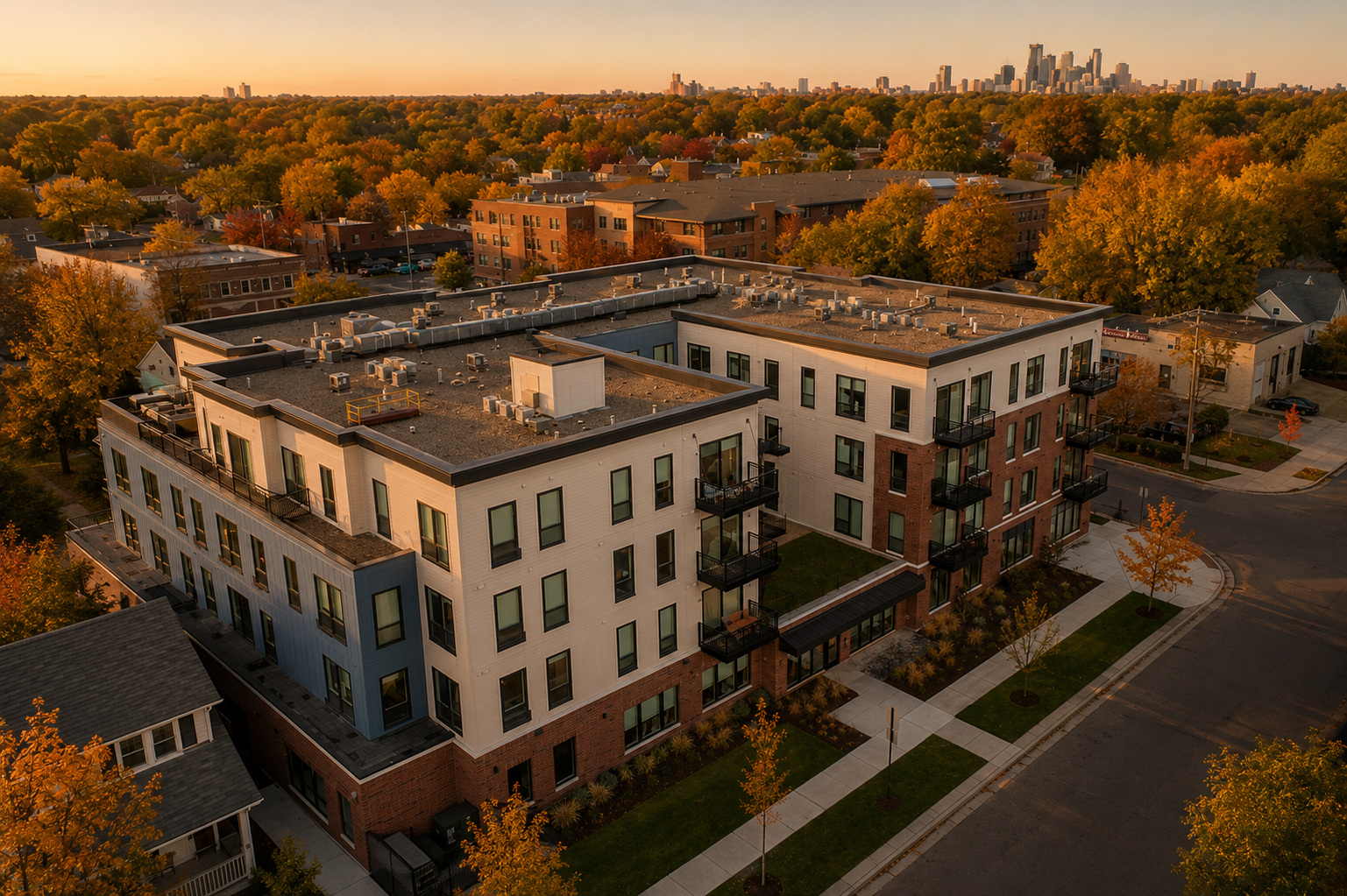 an arial shot of the building