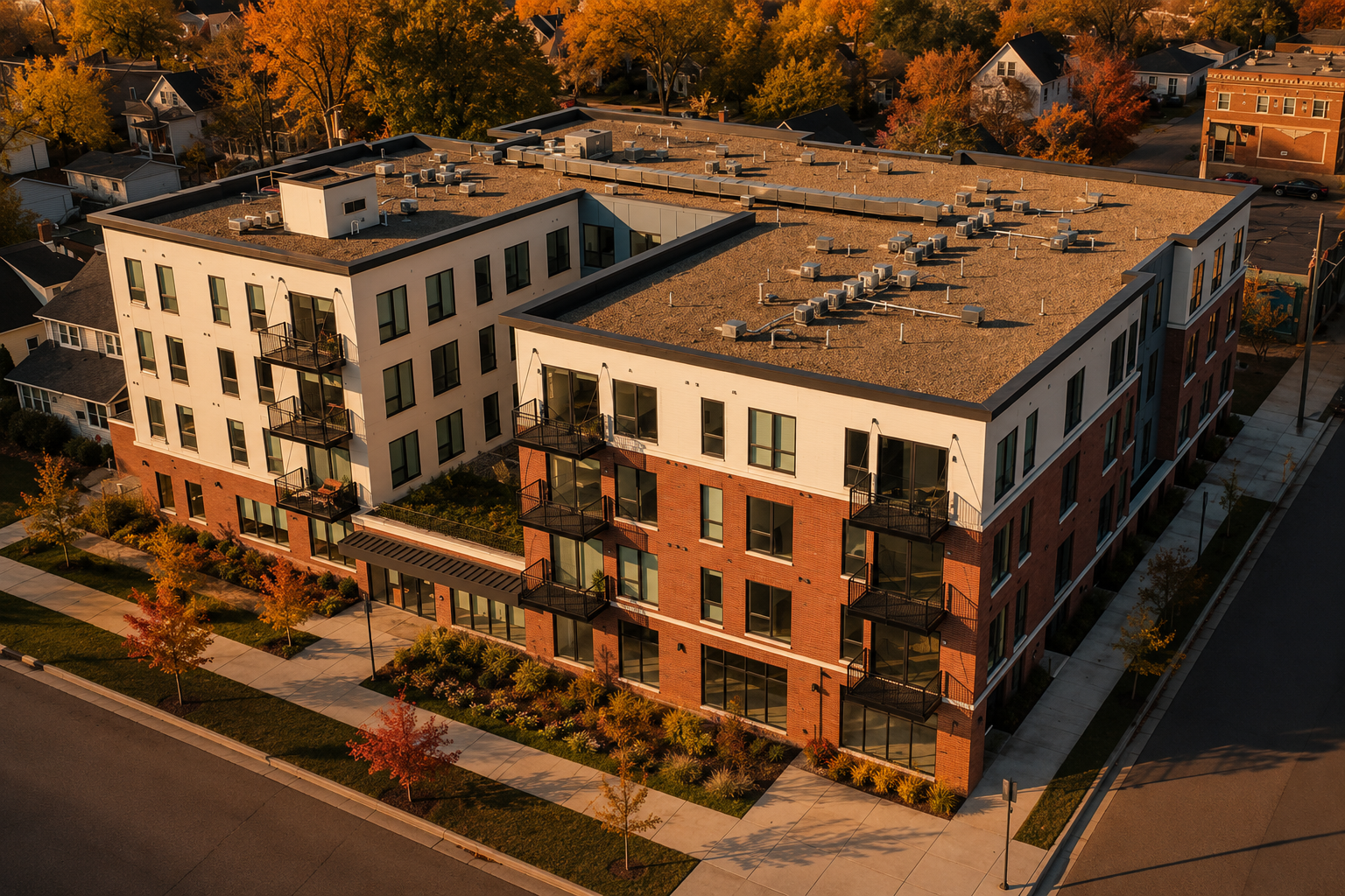 an arial shot of the building