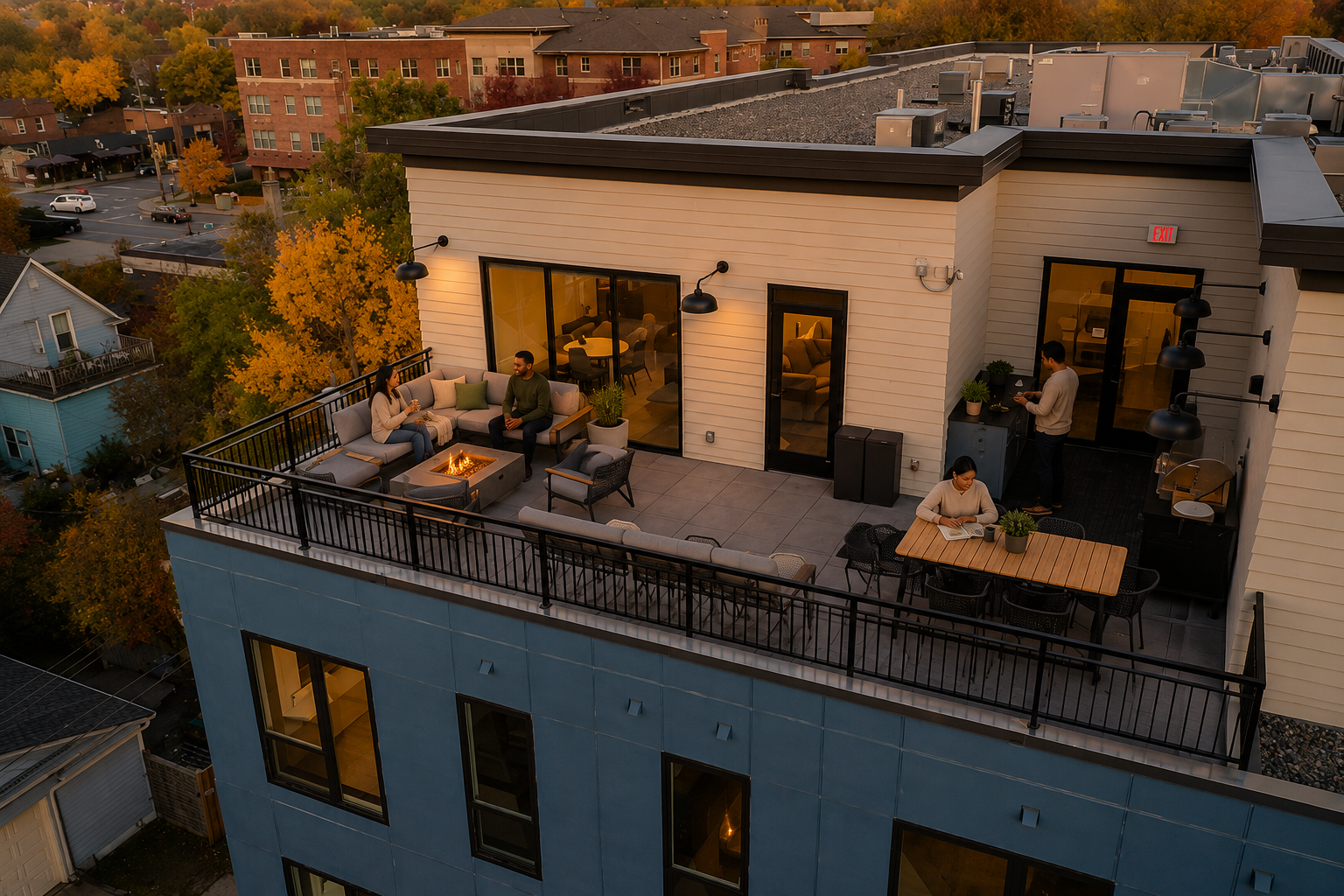 an arial shot of the community balcony